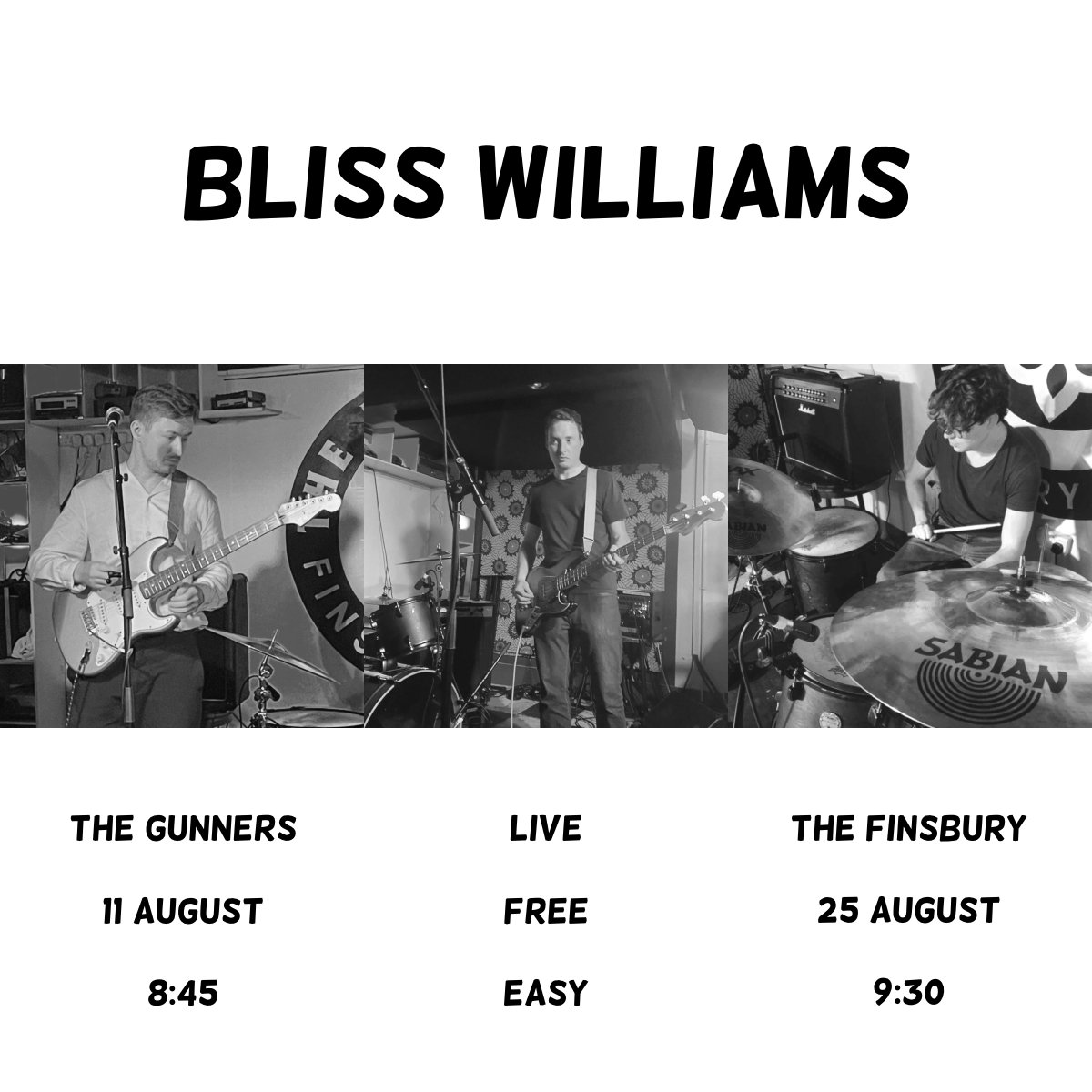 Stage times for our remaining local summer shows! Neither will cost you a penny:
🎙️ 11 August - The Gunners - 8:45
🎸 25 August - The Finsbury - 9:30

#livemusic #gigs #gig #FinsburyPark #whatson #manorhouse #islington #greenlanes #newmusic #NewMusicDaily #IndependentArtist