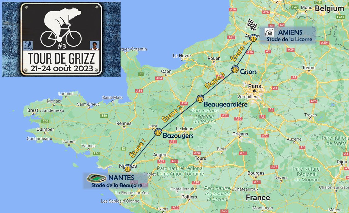GrizzliesFR's tweet photo. 🚨TOUR DE GRIZZ - 3e EDITION 🔥
Pour honorer le DPOY de JJJ aka Black Unicorn, j'enfourche de nouveau mon vélo pour rejoindre Amiens et son célèbre stade de la Licorne !

Si tu es sur le parcours t'es le bienvenu pour partager quelques bornes ou boire un verre. Faites signe ! https://t.co/bhIWbyCe8k