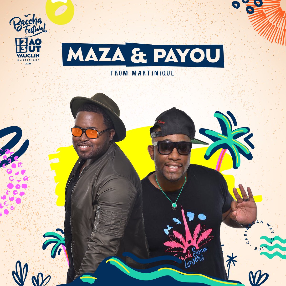 Le 1er est surnommé l’homme au chapeau, il maîtrise aussi bien la variété française que la musique caribéeenne 🌴

Le 2ème est LE pro de la soca et de Carribbean Vibes grâce à son énergie débordante il vous promet une ambiance explosive 🧨 

Welcome <a href="/DJMAZA972/">DJ MAZA</a> &amp; <a href="/DjPayou/">Dj Payou</a> 🧡