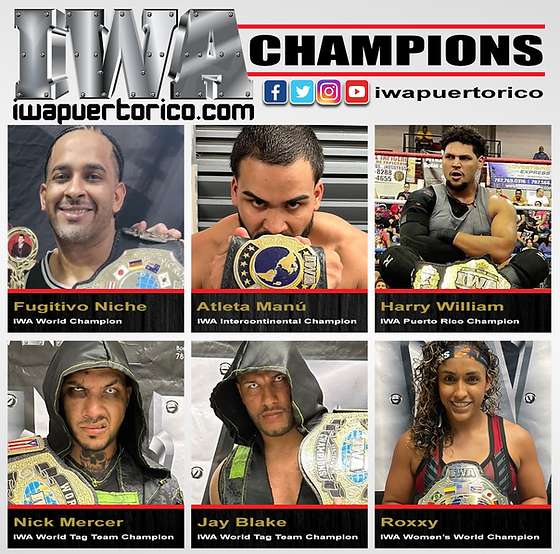 IWAPuertoRico's tweet photo. Nuestros Campeones se preparan para el "Daño Colateral", en el regreso de IWA a la Cancha Avoli de Levittown, el sábado 12 de agosto a las 8PM https://t.co/AwUd0JS8bz https://t.co/Qr2HEqd2ze