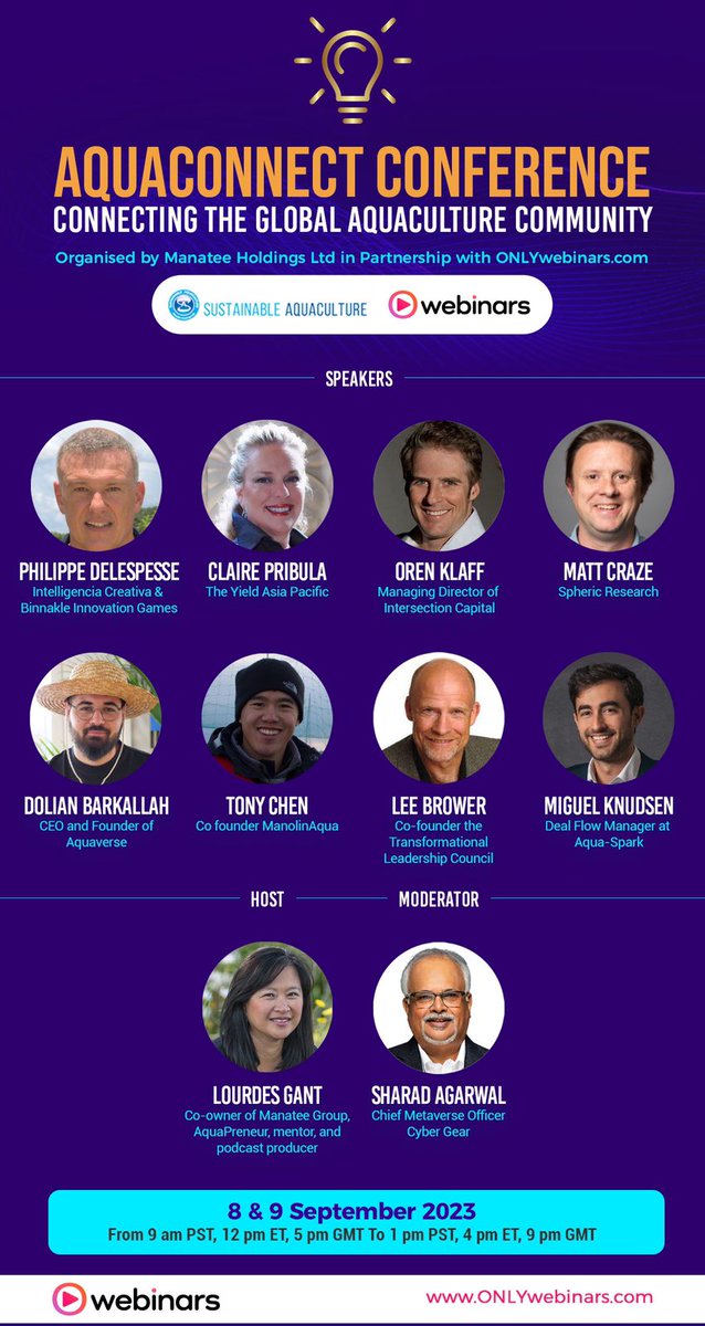 Do you want to know the future trends not only in fisheries, aquaculture and/or food, but most of all in sustainability? Join us in the premiere launch of the AquaConnect Conference, more details found here: linkedin.com/events/aquacon… and the special guest speakers below :)…