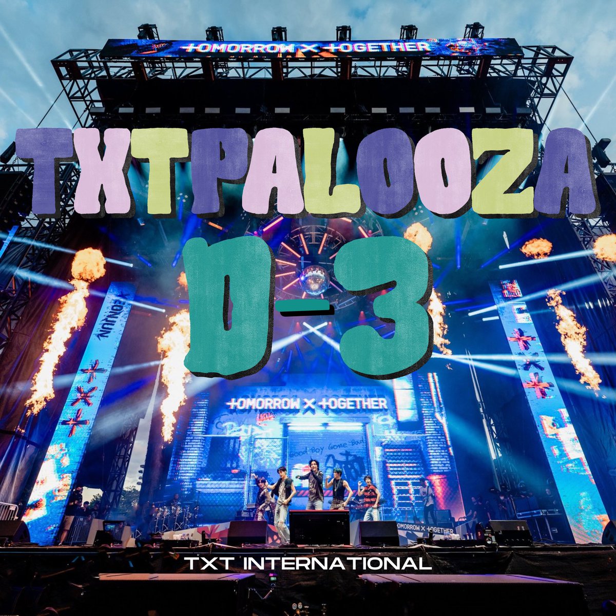 NOTICE | 230802 TXT is all set to headline Lollapalooza as the First K-pop group on August 6th (KST)!🔥 Let's countdown to the D-DAY with us MOAs at 12:00AM KST tonight!🕛 TXTPALOOZA D-3 #TXTPALOOZA #Lollapalooza #TOMORROW_X_TOGETHER @TXT_bighit @TXT_members