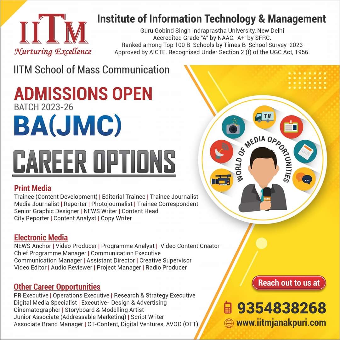 Get into the world of media opportunities at IITM.

#cuetadmissions #cetadmissions #admissions2023 #ggsipuadmission #masscommunication #journalismcourses #bestcollege #ipuniversity #bajmc #mediacourse #reportingcourse #iitm #iitmjanakpuri #iitmmasscommunication