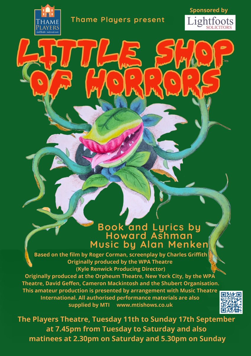 We are pleased to announce our sponsorship of Little Shop of Horrors this September.
One of the longest running Off-Broadway shows, Little Shop of Horrors has been produced worldwide and now comes to the Players Theatre in Thame.
Find out more: lightfoots.co.uk/little-shop-of…