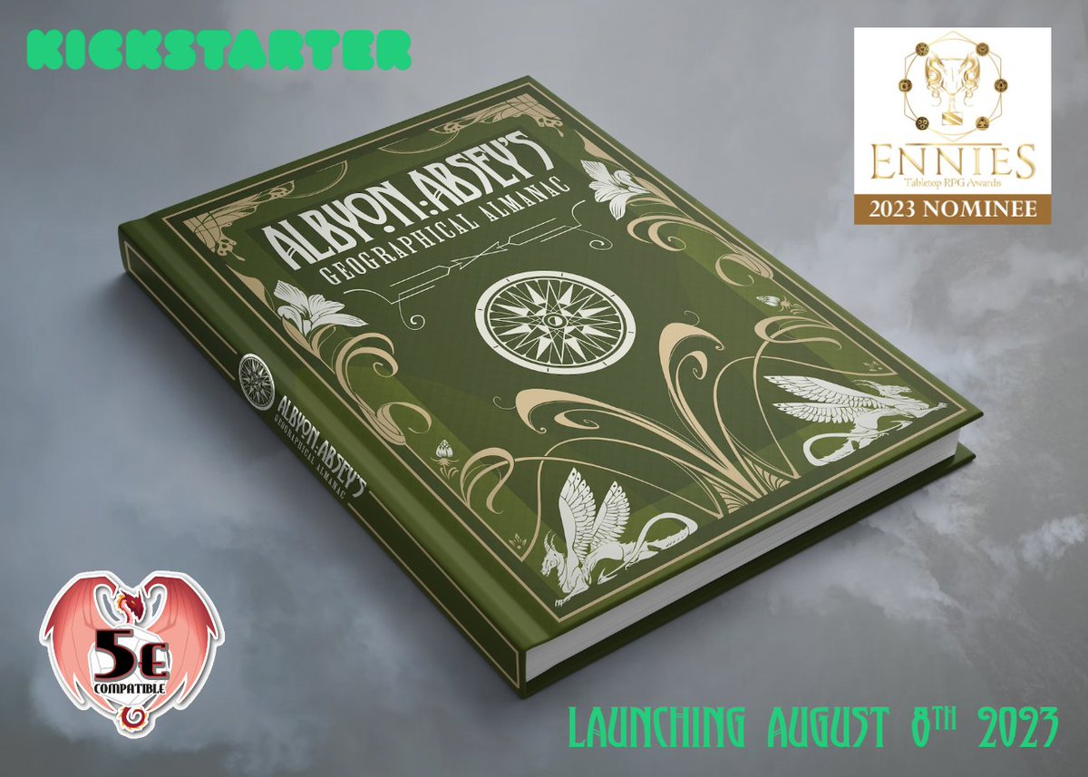 <a href="/KoboldsnCoats/">Kobolds & Trenchcoats</a> It's getting closer &amp; closer to our Kickstarter Launch, &amp; to Friday's ENNIE Awards, so I'm having a little rest after publishing our 21st FREE Strange &amp; Fantastical Location last weekend.  

Come follow the Campaign to be notified on Launch!  tinyurl.com/Albyon
