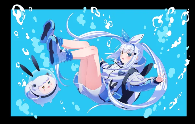 神楽めあちゃんの「ロケットサイダー」歌ってみた動画のイラストを描かせて頂きました。3枚目はデザインラフです