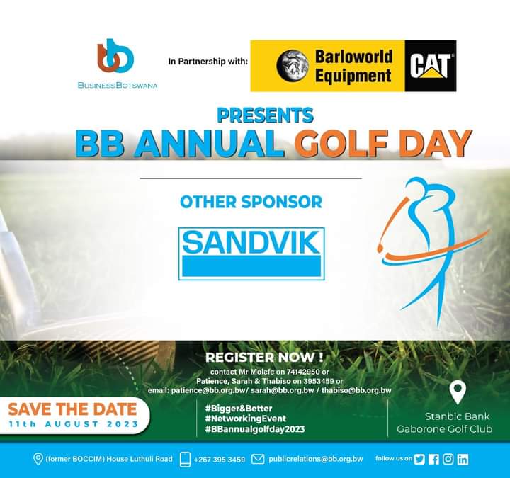 BusinesssBotsPR's tweet image. On the 11th of August 2023, Team Sandvik will be at Stanbic Bank Gaborone Golf Club.

For more info, contact patience@bb.org.bw / sarah@bb.org.bw / thabiso@bb.org.bw / masa@bb.org.bw Or call: 395-3459

 #savethedate
#countdowntogolf
#biggerandbetter
#2023BBGolfDay
#TeamSandvik