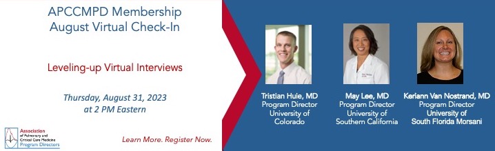 Join us for our August Virtual Check-in, "Leveling Up Virtual Interviews"

📅 Thursday, August 31s
⏲️2pm, EST
🔗tinyurl.com/4zs9yupf
#MedEd #PCCMedEd #PCCM #fellowshipmatch