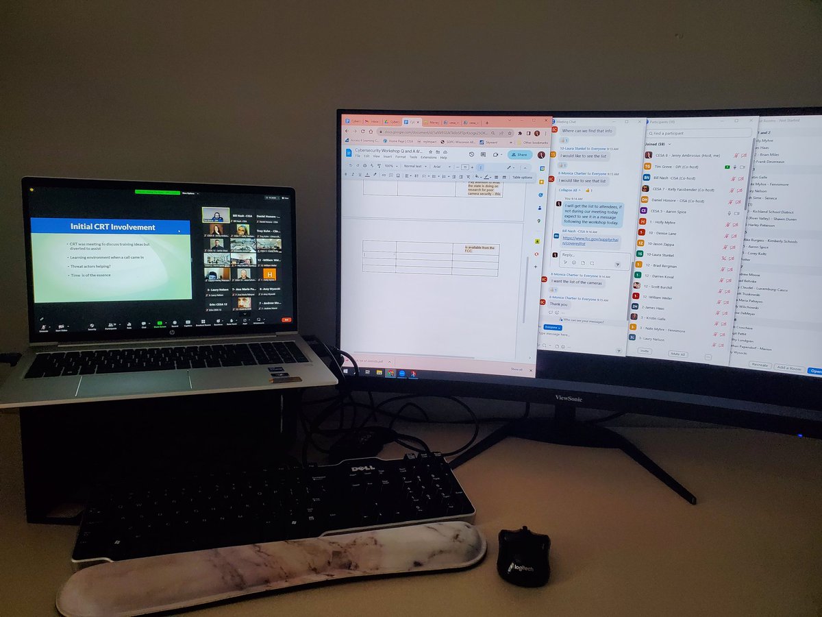Facilitating Zoom for the Cybersecurity K-12 Workshop intended for Wisconsin Education Leaders today.  Representation from 10 of our state CESAs, CISA, and WI DPI.  Great conversations! #CyberSecurity #wisconsinDPI