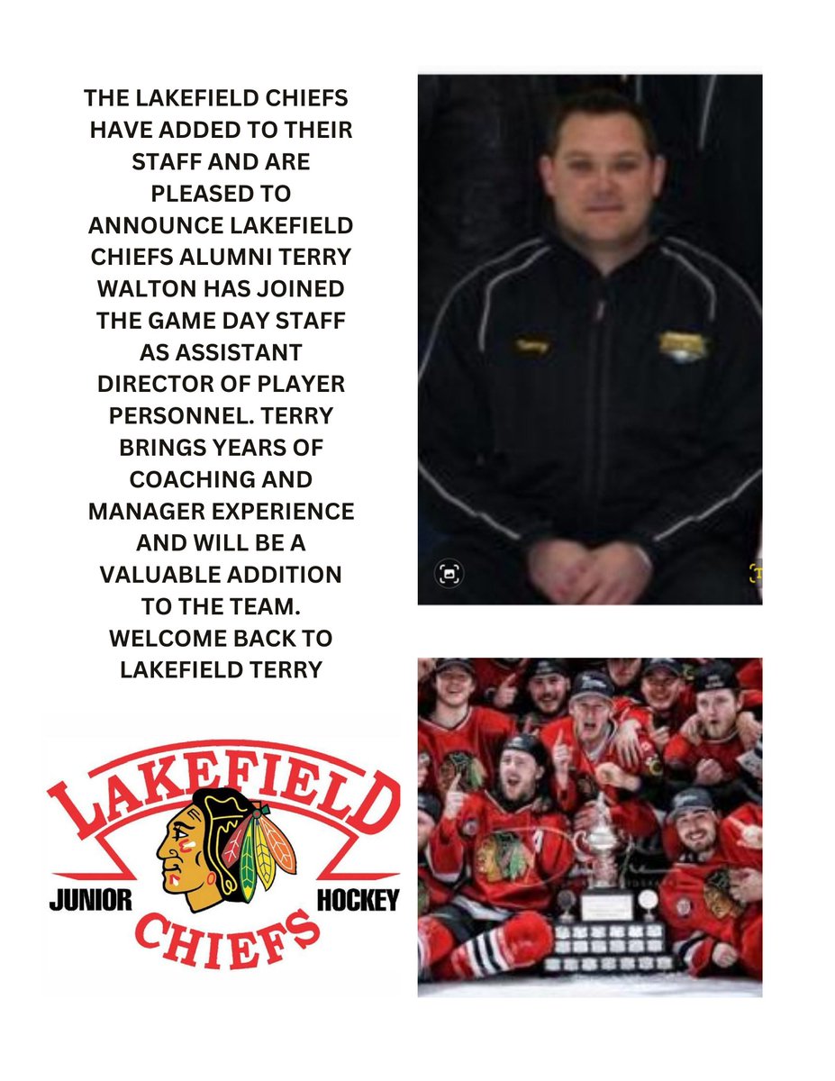 Lakefield Chiefs (@chiefs_jrc) on Twitter photo The <a href="/Chiefs_JrC/">Lakefield Chiefs</a> have added Chiefs Alumni <a href="/waltonterry13/">Terry Walton</a> to their game day staff. Terry brings years of coaching and manager experience as the Chiefs continue to build for the upcoming 2023-24 season. Welcome back to Lakefield Terry. The <a href="/Chiefs_JrC/">Lakefield Chiefs</a> have added Chiefs Alumni <a href="/waltonterry13/">Terry Walton</a> to their game day staff. Terry brings years of coaching and manager experience as the Chiefs continue to build for the upcoming 2023-24 season. Welcome back to Lakefield Terry.