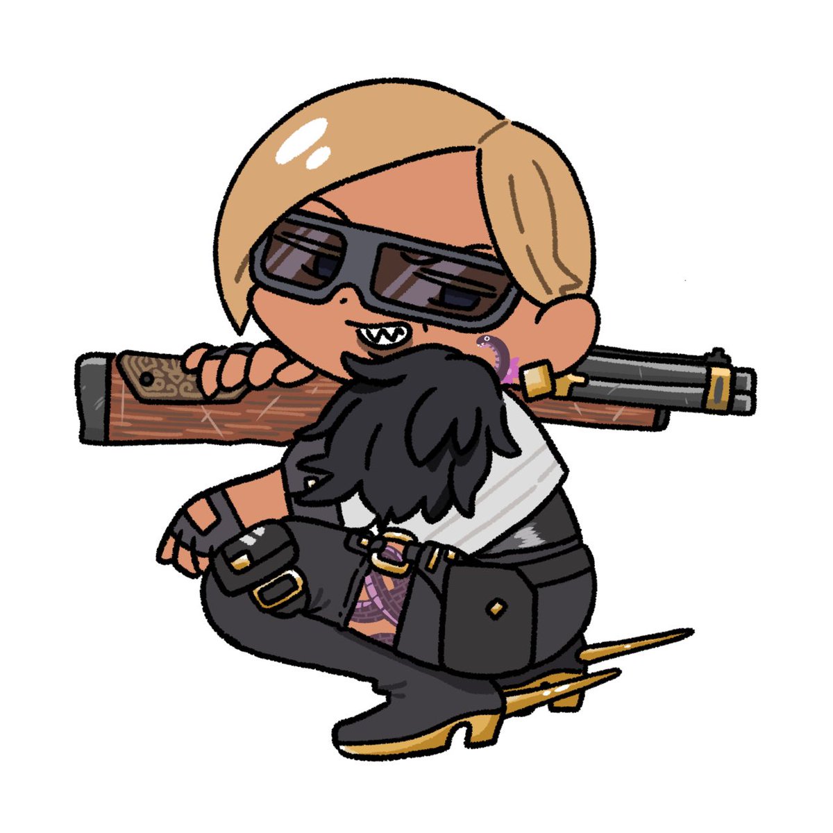 weapon 1girl gun sunglasses blonde hair gloves solo  illustration images