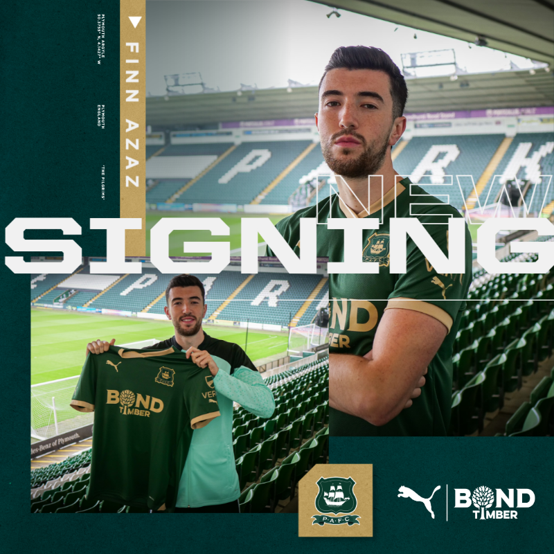 Argyle's tweet photo. ✒️ Finn Azaz has returned to Home Park!

The magic midfielder is back for another season-long loan with Argyle. 🪄

Read more here. ⤵️

#pafc