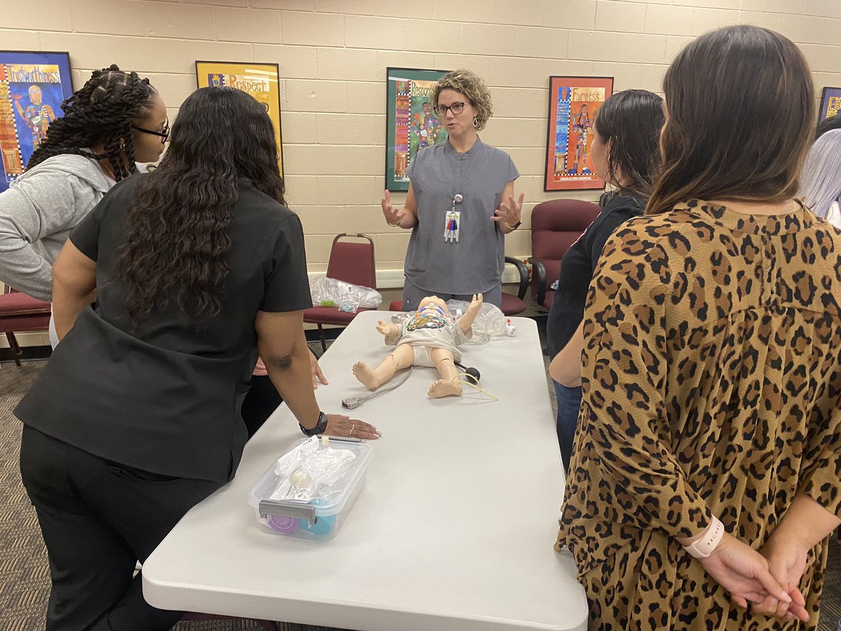Manor ISD Health &amp; Wellness staff learning about airway management. Thank you Dell Childrens tracheostomy Nurse and Respiratory Therapists. <a href="/ManorISD/">Manor ISD</a>