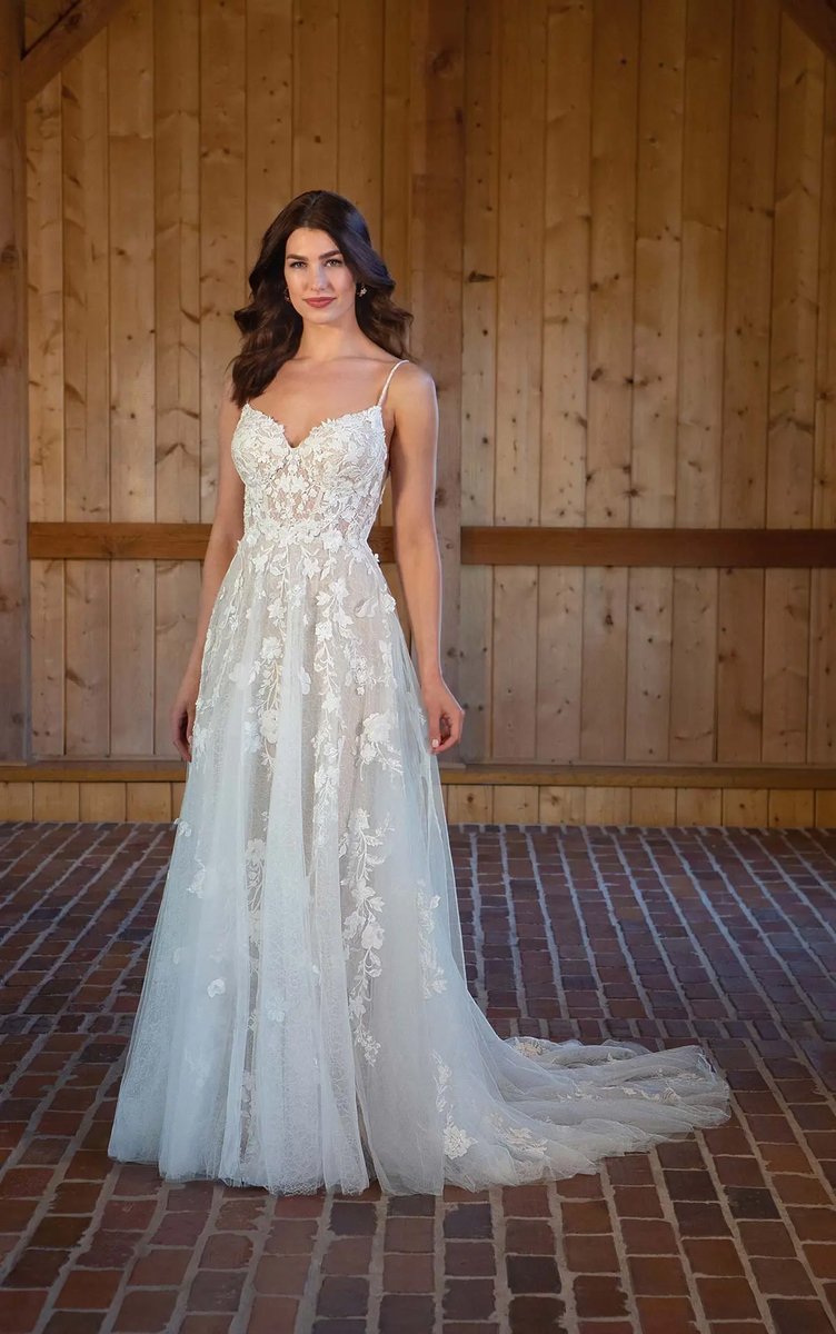 Say “I do” in this enchanting floral wedding gown. Blouson sleeves are detachable. #bride #engaged
