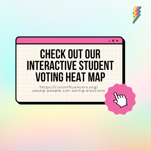 CivicInfluencer's tweet image. We believe that democracy and data go hand in hand.

Our clickable, interactive Student Voting Heat Maps show the states, districts, and communities where our CIs can have the biggest impact—not just in 2024, but in races across the country this year.
 
civicinfluencers.org/young-people-c…