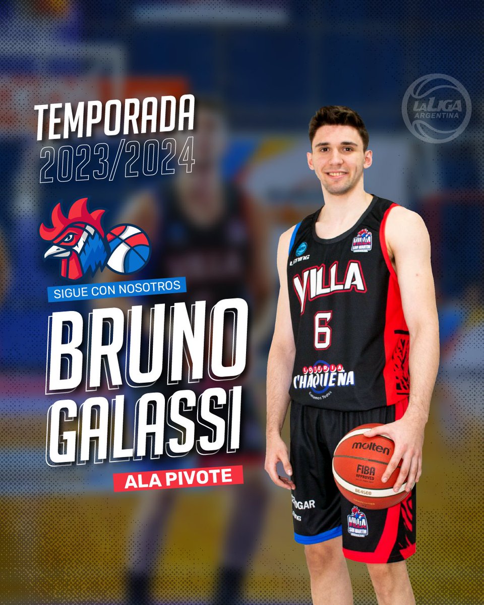 #CONFIRMADO para la 2023/24 💥

Es una alegría enorme anunciar que Bruno Galassi será uno de los gallos que va a defender la camiseta del tricolor en la nueva temporada de <a href="/LigaARGbasquet/">La Liga Argentina</a>. ¡Ya sos de la familia, vamos por todo ❤️🤍💙!