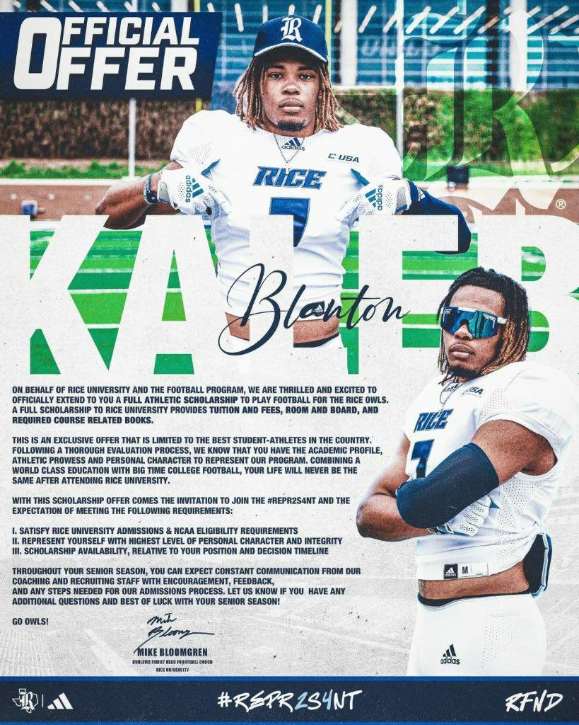DonnieBaggs_'s tweet photo. Development! Two summers ago the kid set out to be one of the top LBs in the state &amp; city. Now @KalebBlanton3 is a Rice commit &amp; selected to the Houston Touchdown Club Preseason team #HCville https://t.co/17nE0rxdSF