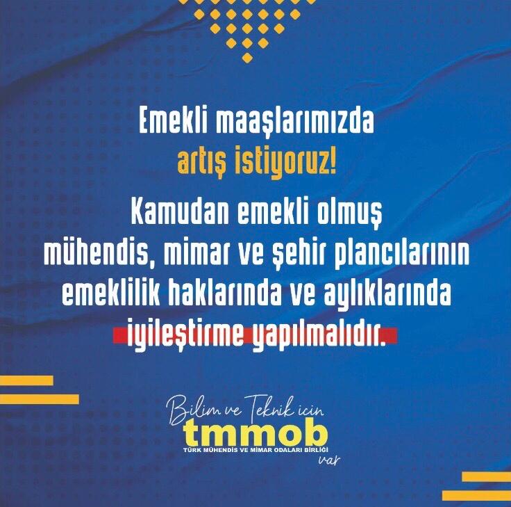 TMMOB1954's tweet photo. Emekli sandığı kanununda yapılacak düzenlemeyle emekli meslektaşlarımıza her ay aylıklarıyla birlikte (10000) gösterge rakamının memur aylık kat sayısı ile çarpımı sonucunda bulunan tutarda ilave ödeme yapılmalıdır.

İnsanca yaşayabileceğimiz bir maaş ve sorunlarımıza çözüm istiyoruz!
#haklarımızicinsesver