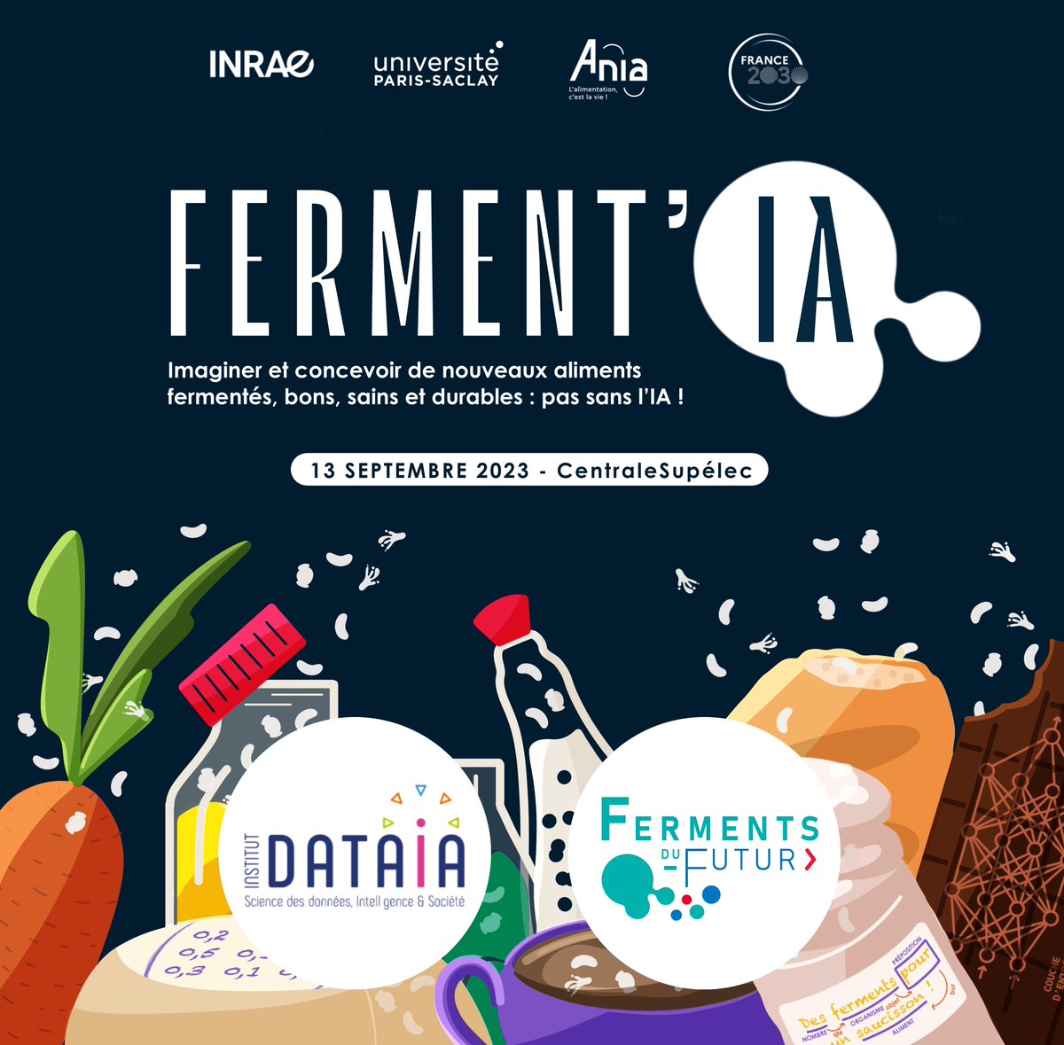 SophieSchbath's tweet photo. 📢Colloque Ferment'IA (13/9) : le programme est en ligne https://t.co/ZN5zV8W38Z
Cible : chercheurs en math & info
Objectif : découvrir les enjeux sociétaux des #aliments_fermentés et le rôle joué par les math/info dans leur conception.
Grand Défi #Ferments_du_Futur & #DataIA https://t.co/yp1vQR3Jyq