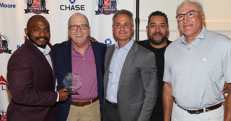 NYIslanders's tweet photo. Islanders Co-Owner Jon Ledecky and the #Isles were honored at the Ice Hockey in Harlem Golf Tournament with the Community Impact Award.