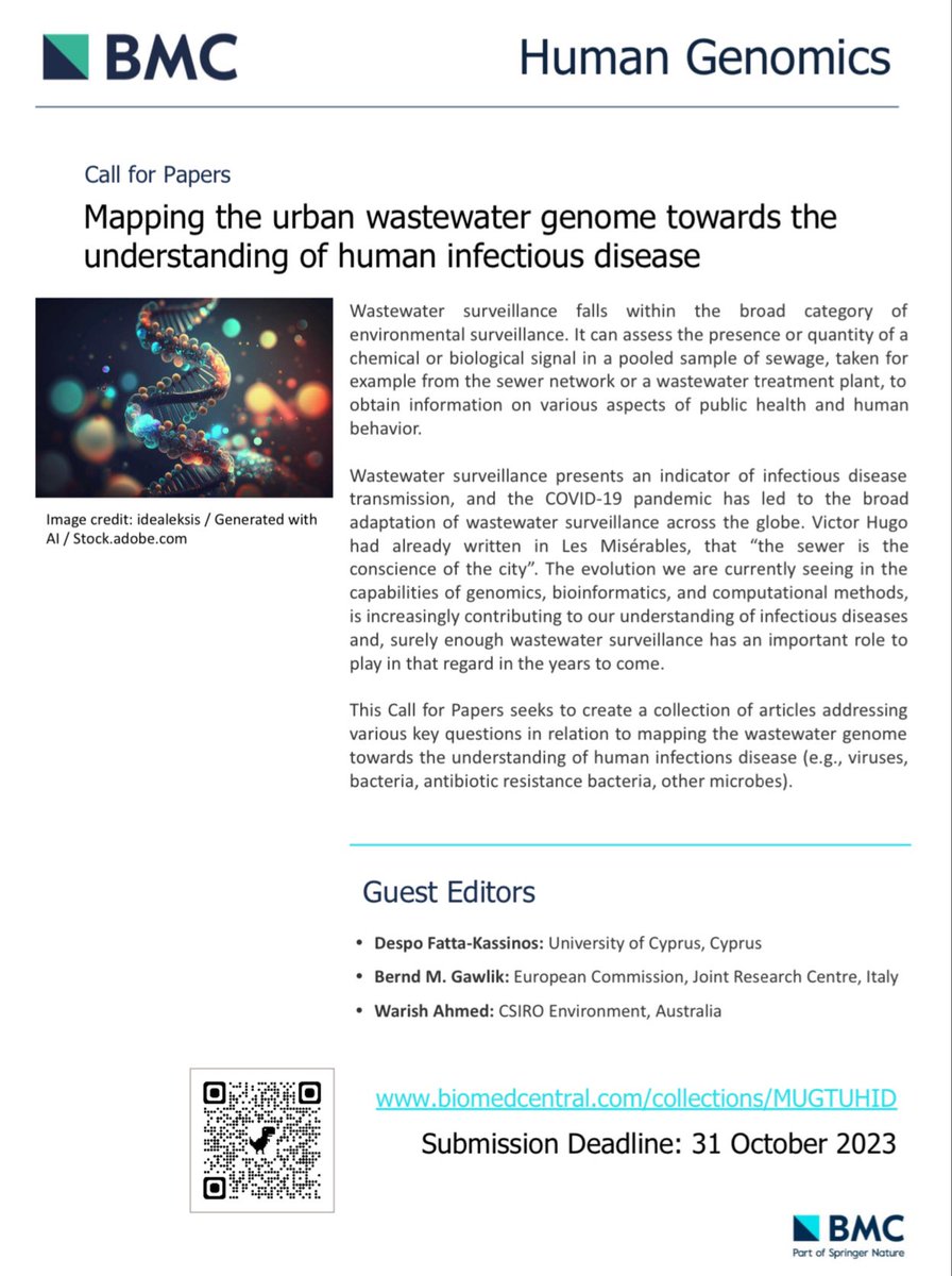 Despo Fatta-Kassinos (@bluepapagao) on Twitter photo 💦 🦠 🧬 Extended deadline of 31 October 2023 for our SI in <a href="/HumanGenomics/">Human Genomics</a> <a href="/BerndMGawlik/">Bernd M. Gawlik</a> <a href="/Warish73/">CryptoLabRat</a> 💦 🦠 🧬 Extended deadline of 31 October 2023 for our SI in <a href="/HumanGenomics/">Human Genomics</a> <a href="/BerndMGawlik/">Bernd M. Gawlik</a> <a href="/Warish73/">CryptoLabRat</a>