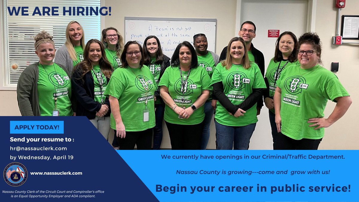WE ARE HIRING!!
We have two openings in our Criminal Court Department.
For more information, please visit jobs.nassauclerk.com. 
Interested candidates may email their resume to hr@nassauclerk.com.
#YourNassauClerk #JoinOurTeam #HiringNow #ApplyToday