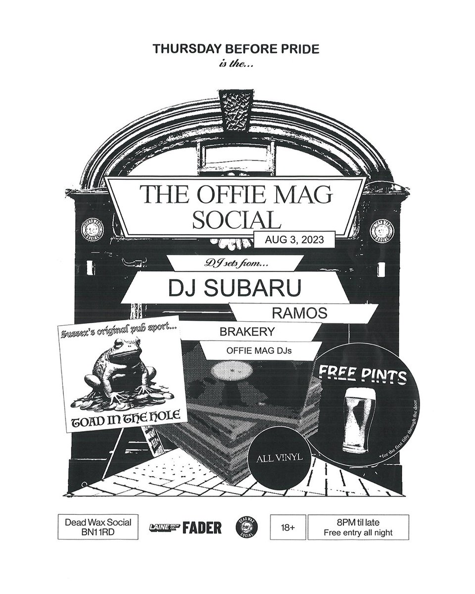 offiemag's tweet photo. TOMORROW NIGHT IN BRIGHTON 💕 

ALL-VINYL DJ LINE-UP, FREE PINTS FOR THE FIRST 50 PEOPLE THROUGH THE DOOR VIA @LAINEBREWCO 🍻 

RSVP HERE: https://t.co/qQzi4xANl7 https://t.co/2k2AIgDeqp