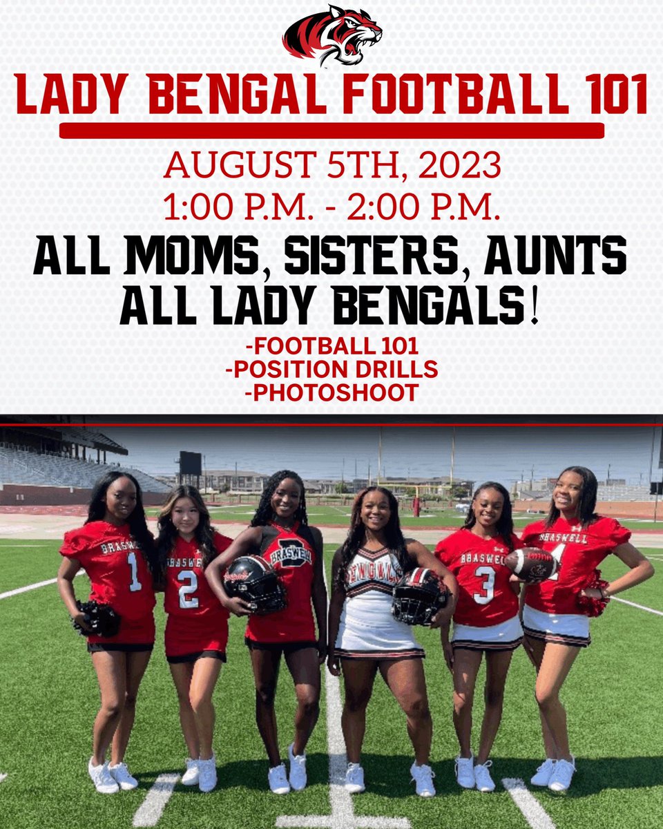 𝐋𝐀𝐃𝐘 𝐁𝐄𝐍𝐆𝐀𝐋𝐒 𝐅𝐎𝐎𝐓𝐁𝐀𝐋𝐋 𝟏𝟎𝟏 After the parent meeting we will be hosting our Football 101 camp for our football moms, sisters, aunts, and Lady Bengals! Come out, learn about football, go through football drills, and have a photoshoot. #KeepChoppingWood 🪓