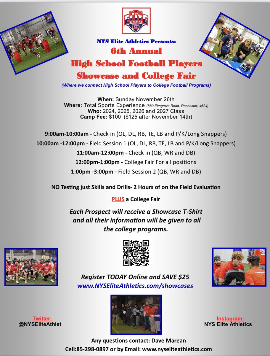 David Marean (@nyseliteathlet) on Twitter photo The date is set! Don’t miss our 6th Annual NYS Elite 🏈 Showcase and College Fair! Signup TODAY to SAVE $25 on Early registration. nyseliteathletics.com/showcases 🔥Check out highlights from last year youtu.be/ZamvJ6ztOwI #NYSFootball <a href="/Coach_Kramer15/">Rob Kramer</a> <a href="/SteveDAnna1/">⭐️Coach Steve D'Anna⭐️</a> <a href="/SecVFootball/">Section V Football</a> The date is set! Don’t miss our 6th Annual NYS Elite 🏈 Showcase and College Fair! Signup TODAY to SAVE $25 on Early registration. nyseliteathletics.com/showcases 🔥Check out highlights from last year youtu.be/ZamvJ6ztOwI #NYSFootball <a href="/Coach_Kramer15/">Rob Kramer</a> <a href="/SteveDAnna1/">⭐️Coach Steve D'Anna⭐️</a> <a href="/SecVFootball/">Section V Football</a>