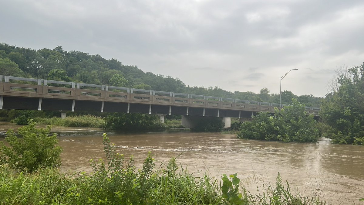 JuliusEvanstv's tweet photo. The water on the creek is almost reaching some of the tops of some trees.
@KOMUnews https://t.co/krMBEFQn0c