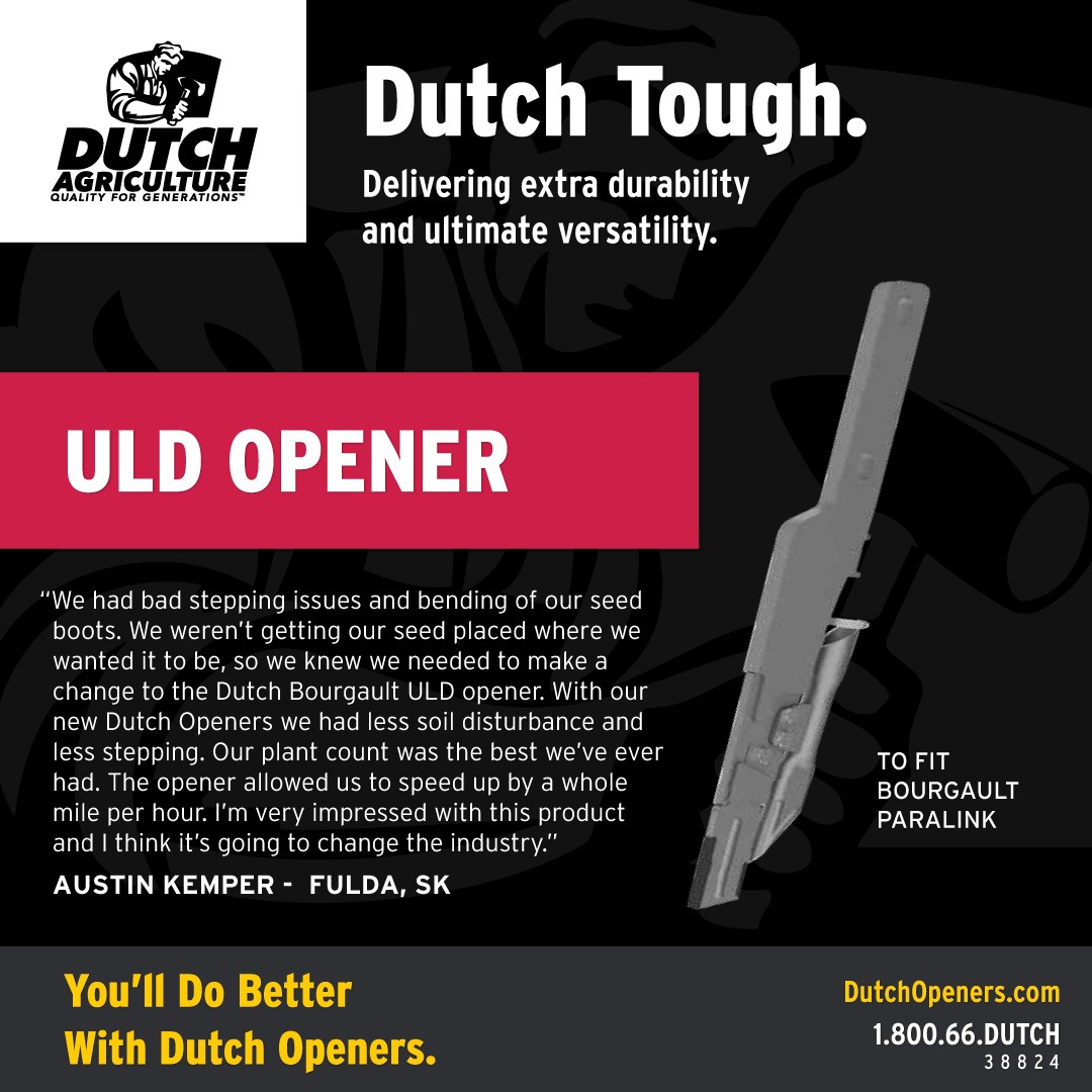 The Dutch Agriculture Ultra Low Disturbance (ULD) Series opener is designed to replace the traditional shank on the row unit and attaches in its place. Looking for more speed? Contact your Territory Manager today!

#DutchAgriculture #CanadaAg #CdnAg #Plant23