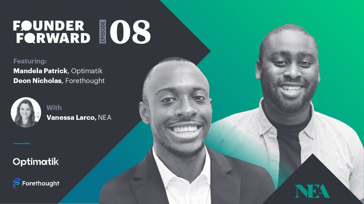 NEA's tweet photo. (⅓)📢 Founder Forward – Episode 8 is out now!

@optimatikai &amp; @forethought_ai:  Building Generative AI Companies In a Rapidly Evolving Market

⬇ https://t.co/yvQvY9JoJx