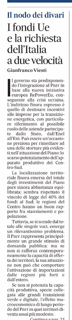 profgviesti's tweet photo. Essenziale che il governo indirizzi i nuovi investimenti privati e delle partecipate, finanziati da PNRR e RePower verso il CentroSud, dato che i crediti d’imposta polarizzano ancor più l’industria al Nord
Ne scrivo su Messaggero e Mattino 2/8 https://t.co/3gmxpXgh7K