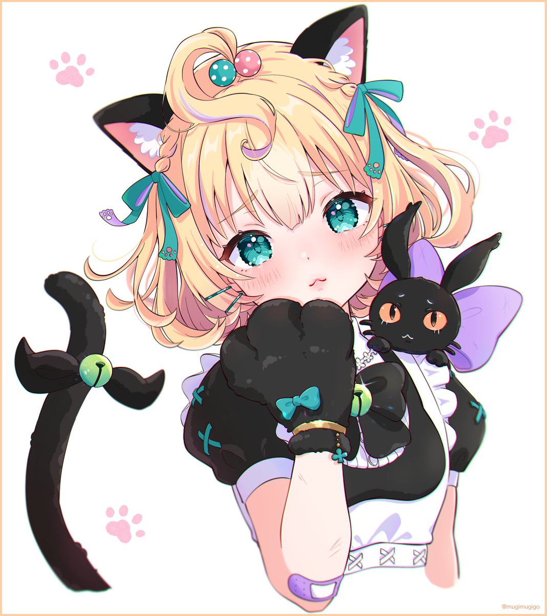 1girl animal ears blonde hair cat ears cat tail tail bandaid  illustration images