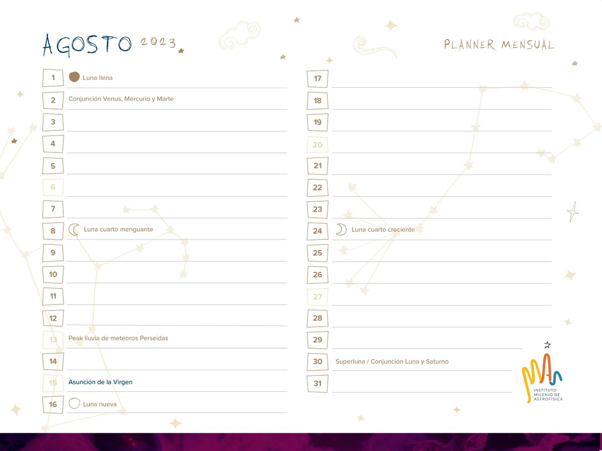 A propósito de la #SuperLuna de anoche, ya puedes descargar el mes de agosto del #CalendarioMAS dedicado a la #superluna que viviremos nuevamente a fin de mes.
Planifica tu mes con nosotr@s 🗓🚀

astrofisicamas.cl/wp-content/upl…

#Superluna #Luna #Moon #calendario #descarga #agosto
