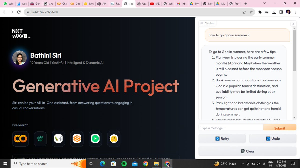 SiriBathini's tweet photo. Hello Everyone..
I am thrilled to share that I recently attended the #GenAIMegaWorkshop and it has been an incredible learning experience!
check out my AIChatbot project : https://t.co/Kr0QOM4Pmk https://t.co/zSvQDRrACQ