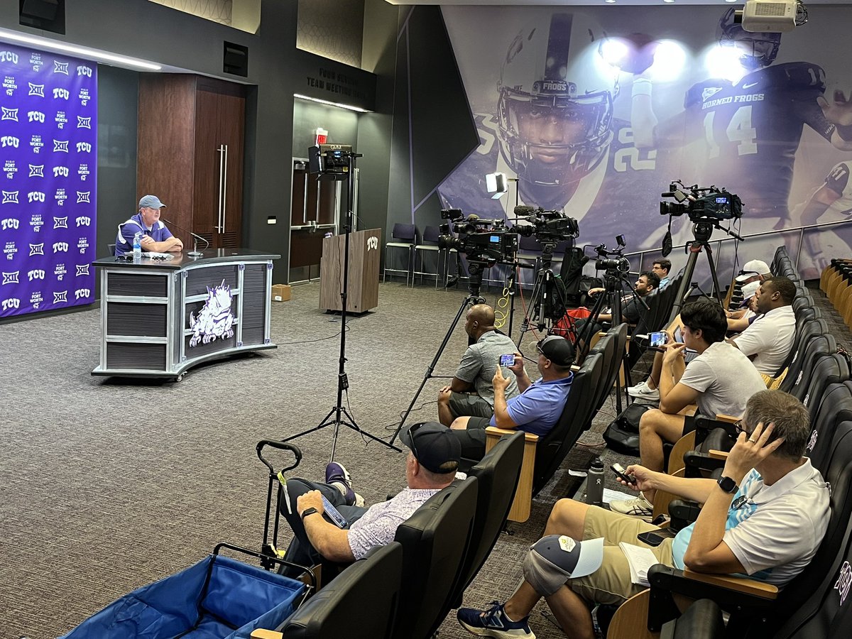TCU’s <a href="/CoachSonnyDykes/">Sonny Dykes</a> meeting with media after today’s opening practice of fall camp!