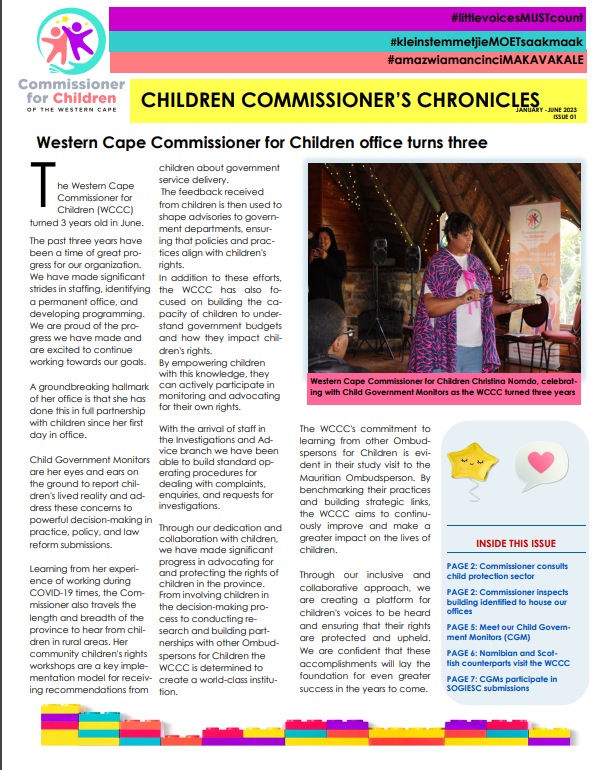 <a href="/ChildCommWC/">Children's Commissioner WC</a> has just released its first newsletter- Children Commissioner’s Chronicles. 

Click below to access the newsletter.
shrturl.app/XunmW1

To subscribe, click on the link below: forms.gle/vos1q2zyLvgFeu…