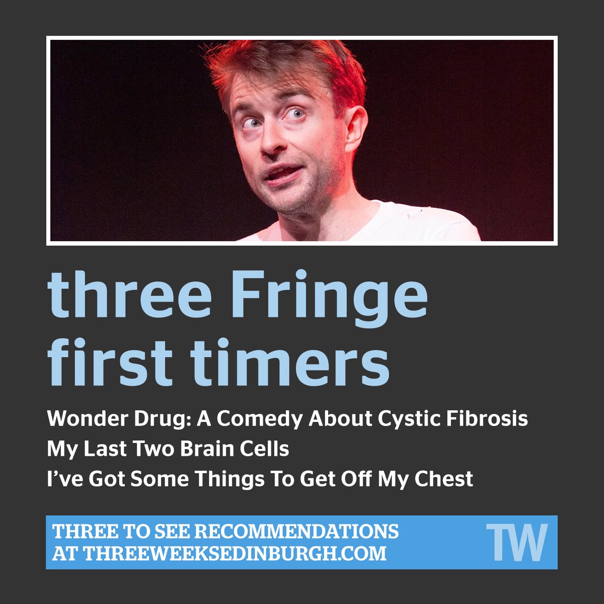It's the Three To See recommendations: Three Fringe first timers with #edfringe shows at <a href="/GildedBalloon/">Gilded Balloon</a> and <a href="/ThePleasance/">Pleasance</a> - read more here: bit.ly/3YiEv08