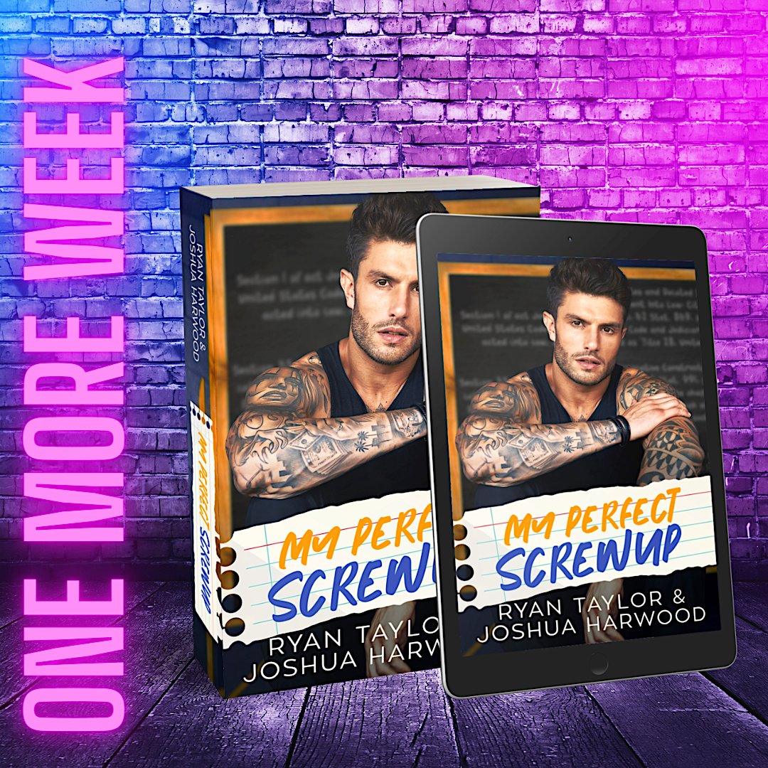 ONE WEEK away from MY PERFECT SCREWUP releasing (Aug 9) on AMAZON. My Perfect Screwup is a captivating, feel-good, sweet, angsty love story that is determined to leave a smile on your face. PREORDER linktr.ee/ryan.josh | #mmbooks #booktwt #mmromance #ComingSoon #oneweek #LGBT
