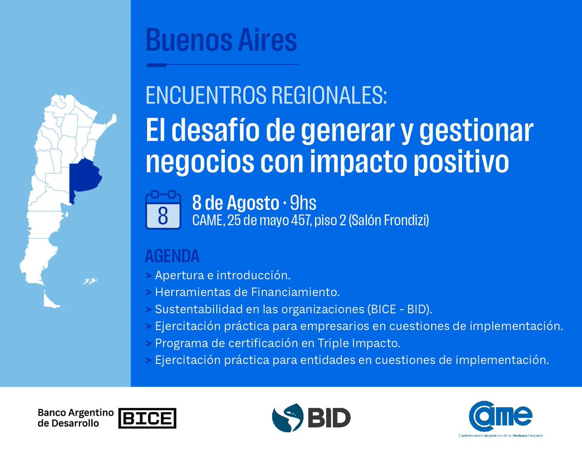 Desde <a href="/redcame/">CAME</a>  invitan a participar del Taller de Sustentabilidad.  El mismo es organizado junto a la Escuela de Negocios de CAME.

📅Martes 8 de agosto 
⏰09:00 hs, 
🏢25 de mayo 457, piso 2 (Salón Frondizi) 

Acreditación y agenda, clic aquí 👇 acortar.link/YbKRyR
