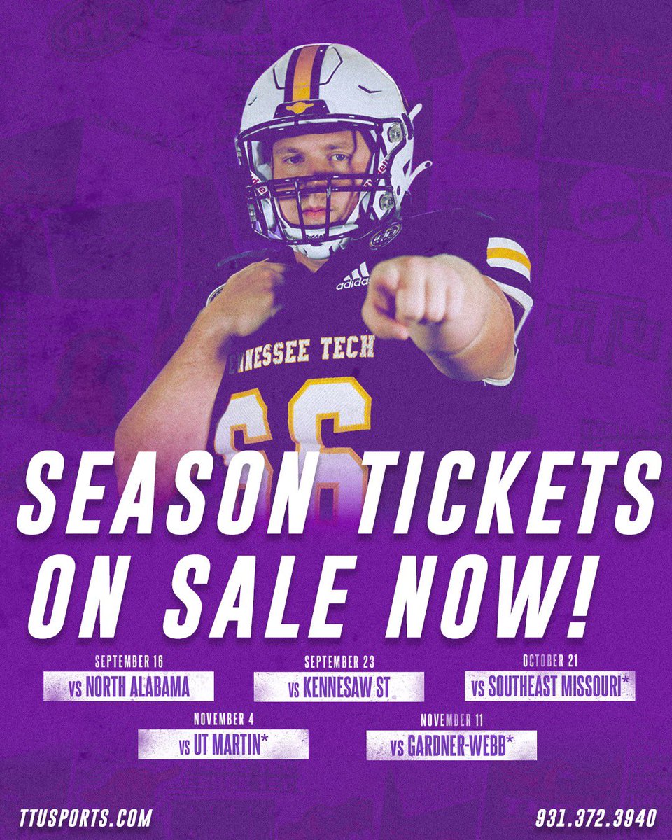 TNTechFootball's tweet photo. Season Ticket are Now on Sale! 

https://t.co/2hZTL4L4k3 click the link to purchase or call 931.372.3940. 

#WingsUp | #1More https://t.co/5vRV6q2MiZ