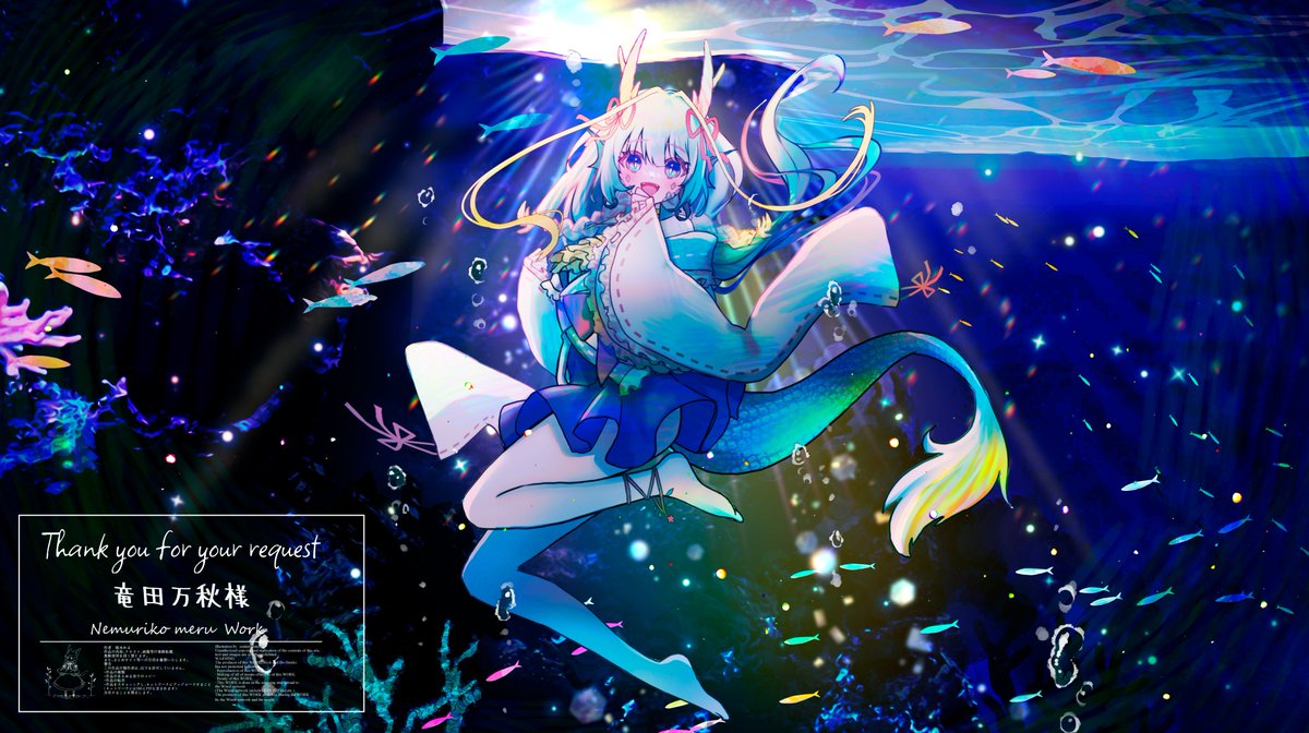 1girl underwater solo tail blue eyes japanese clothes bubble  illustration images