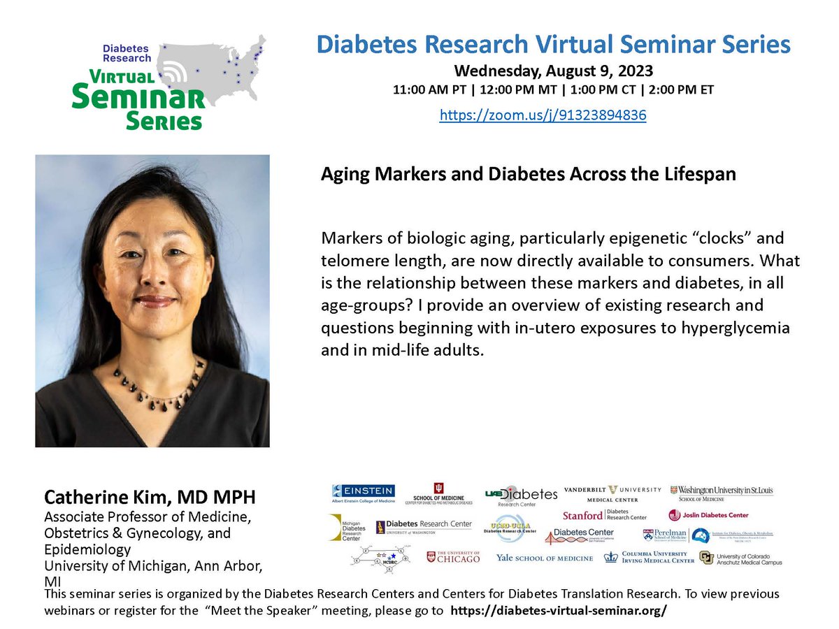 Please feel free to join us 8/9/2023, 1PM CST via zoom zoom.us/j/91323894836 or alternatively you can go to the website at diabetes-virtual-seminar.org for Dr. Catherine Kim's DRVSS talk! Register here: redcap.link/DrCatherineKim…