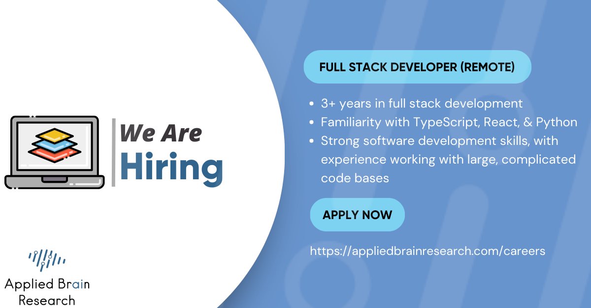 𝐀𝐩𝐩𝐥𝐢𝐞𝐝 𝐁𝐫𝐚𝐢𝐧 𝐑𝐞𝐬𝐞𝐚𝐫𝐜𝐡 𝐢𝐬 𝐇𝐢𝐫𝐢𝐧𝐠! 🌐

𝐒𝐞𝐞𝐤𝐢𝐧𝐠: 𝐅𝐮𝐥𝐥 𝐒𝐭𝐚𝐜𝐤 𝐃𝐞𝐯𝐞𝐥𝐨𝐩𝐞𝐫

#HiringNow #FullStackDeveloper #JoinOurTeam

Passionate about AI and looking for a new challenge? We'd love to hear from you!
appliedbrainresearch.com/careers?jobId=…