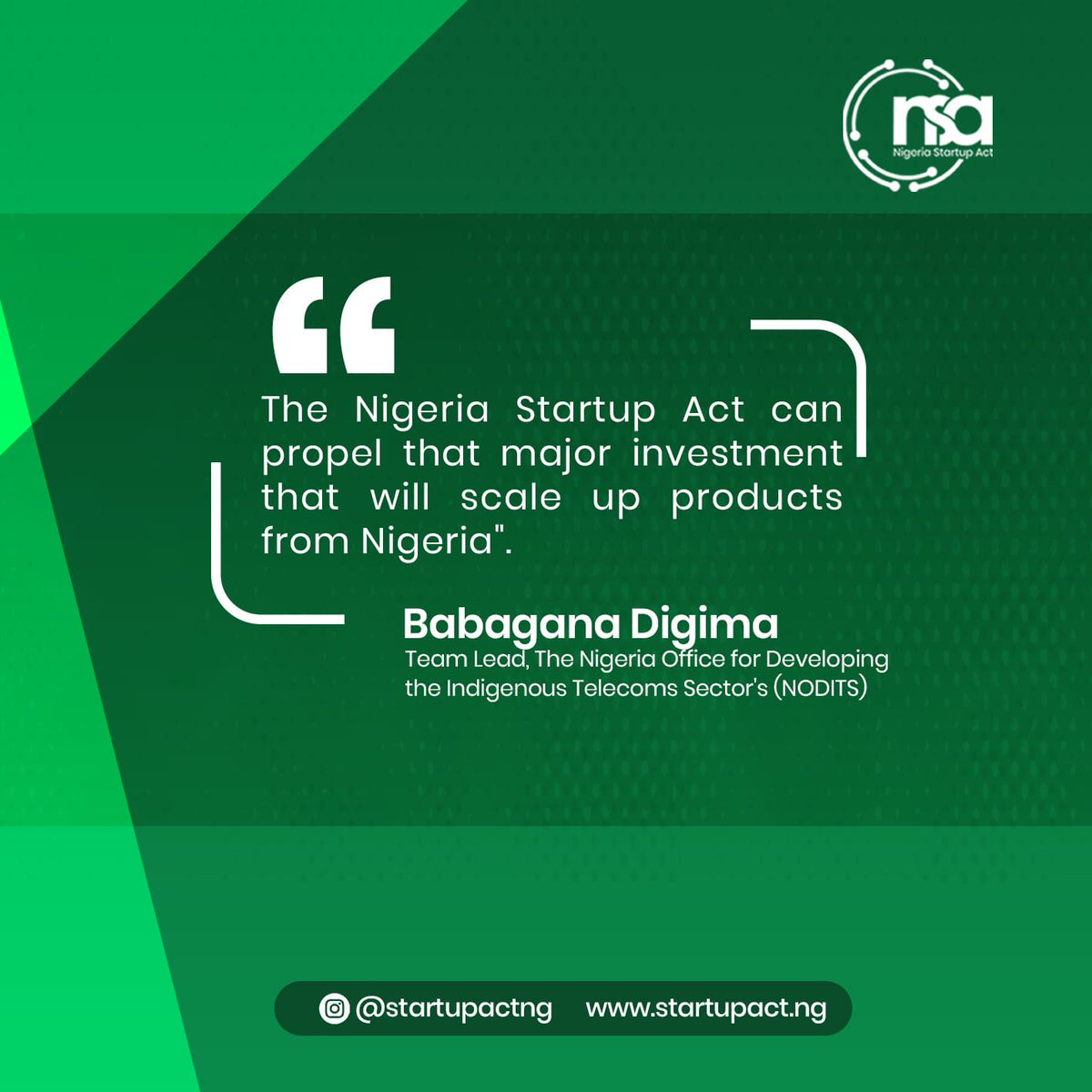 Startups are able to scale quickly because of investments. The Nigeria Startup Act will facilitate funding for startups through the Startup Investment Seed Fund, as provisioned in the Act.

This will help drive innovation, scaling, and the emergence of more successful startups.