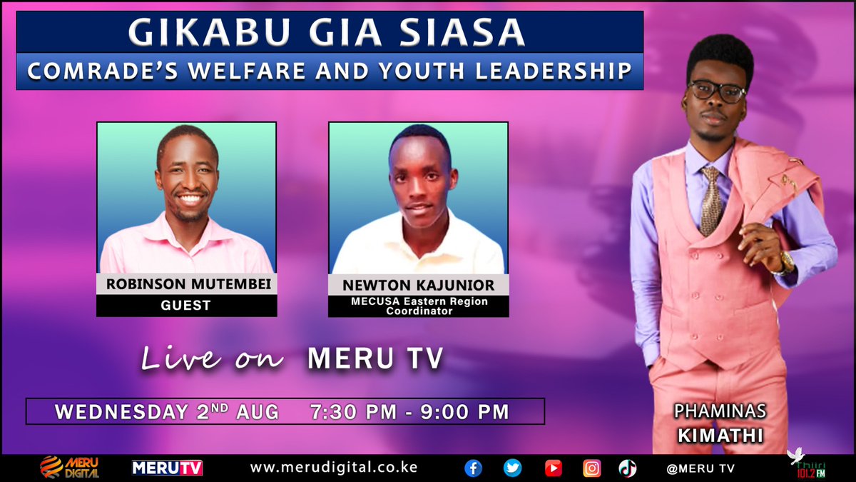MECUSA_Official's tweet photo. Join our general's today at @MerutvKe , @NewtohKajunior and Robinson Mutembei as they discuss Students welfare and guid first years as they join their respective Universities and other institutions. 
@MugambiKibwi https://t.co/dGYwUyB1bj