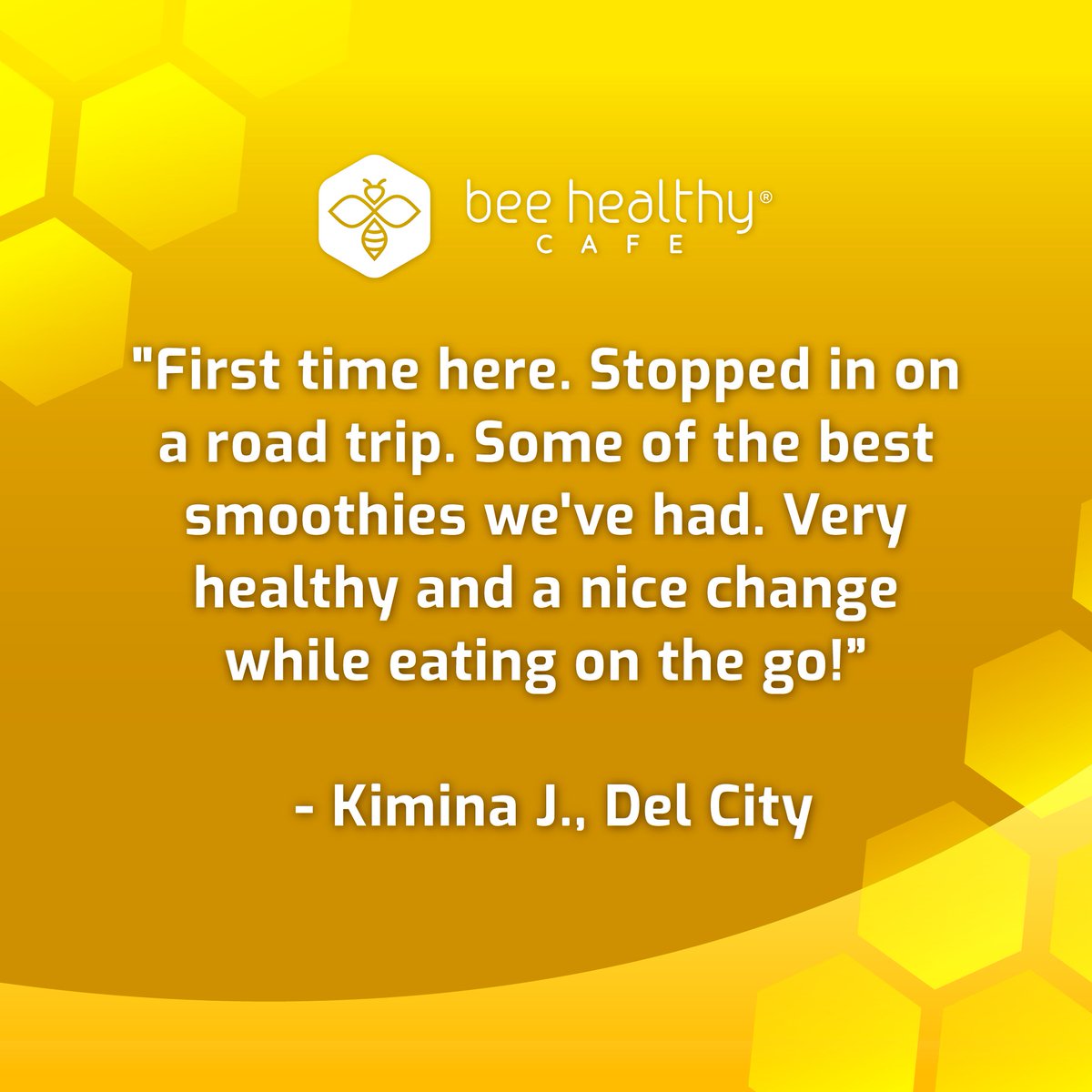 🤩 🙌 🚘 'First time here. Stopped in on a road trip. Some of the best smoothies we've had. Very healthy and a nice change while eating on the go!' - Kimina J., Del City #BeeHealthy #BeeHappy