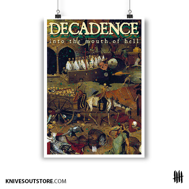 DECADENCE "Into The Mouth Of Hell"
Cardboard poster
32cm x 45 cm
12,6" x 17,7"
decadence.knivesoutstore.com #decadence

#furyedge #knvz #knivesoutrecords #edgemetal #vegan #arkangel #sentence #poster #affiche #hxc