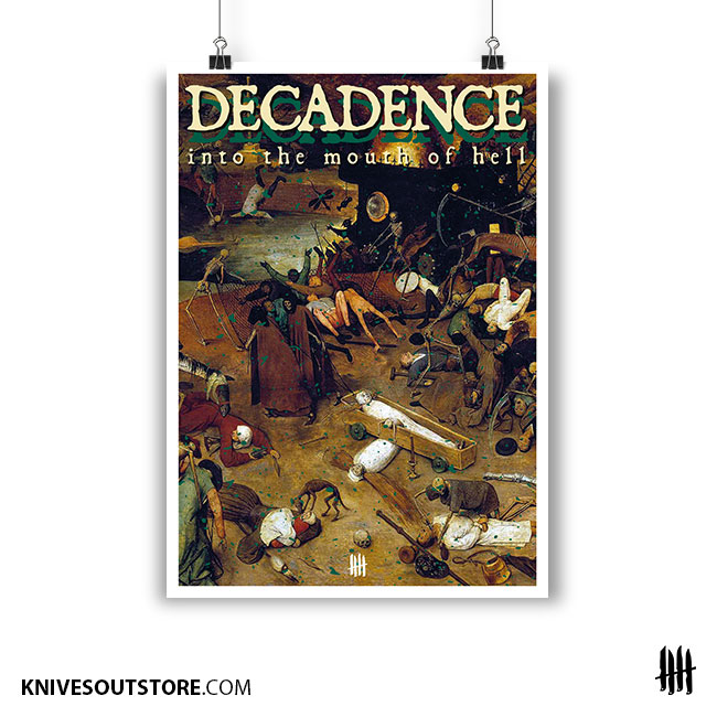 DECADENCE "Into The Mouth Of Hell"
Cardboard poster
32cm x 45 cm
12,6" x 17,7"
decadence.knivesoutstore.com #decadence

#furyedge #knvz #knivesoutrecords #edgemetal #vegan #arkangel #sentence #poster #affiche #hxc